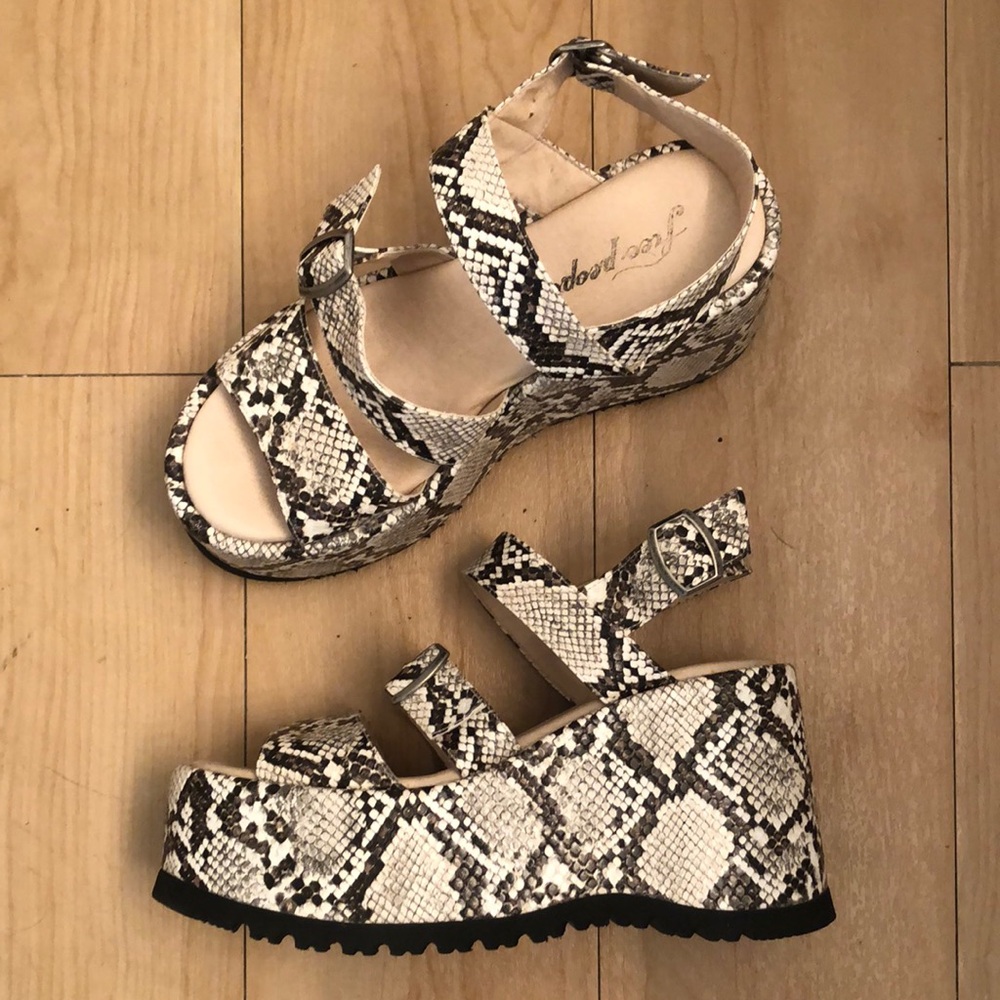 Free People Black and White Snake Print Platform Sandals